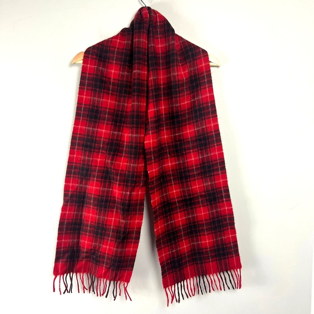 Red Black Plaid 100% Cashmere Scarf Fringed Unisex Winter Wrap 66x10 in Heritage